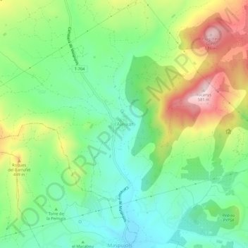 Mapa topográfico l'Aleixar, altitude, relevo