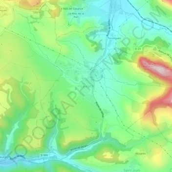 Mapa topográfico Lauras, altitude, relevo