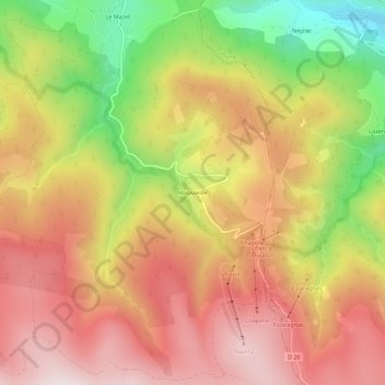 Mapa topográfico Malavieille, altitude, relevo