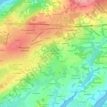 Mapa topográfico Fontaine Blanche, altitude, relevo