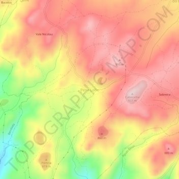 Mapa topográfico Pena Lobo, altitude, relevo