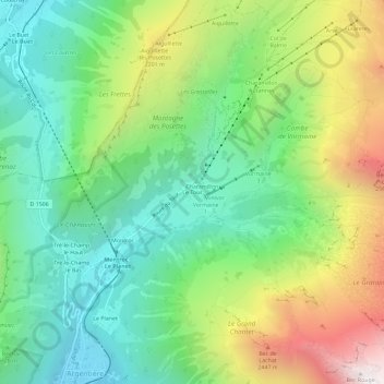 Mapa topográfico Le Tour, altitude, relevo