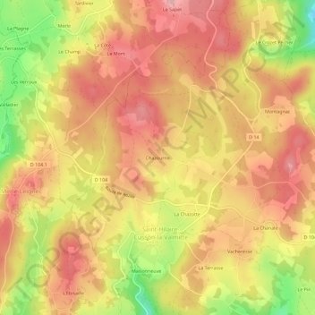 Mapa topográfico Chazourne, altitude, relevo