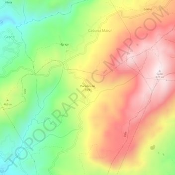 Mapa topográfico Paredes do Vale, altitude, relevo