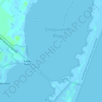 Mapa topográfico Sinepuxent Bay, altitude, relevo