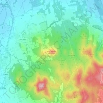 Mapa topográfico Mas Tomasi, altitude, relevo
