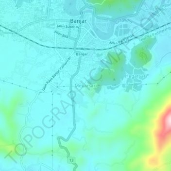 Mapa topográfico Mekarsari, altitude, relevo