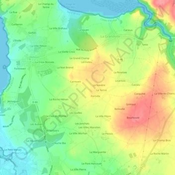 Mapa topográfico Guiguihen, altitude, relevo
