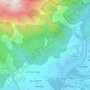 Mapa topográfico Chanenc, altitude, relevo
