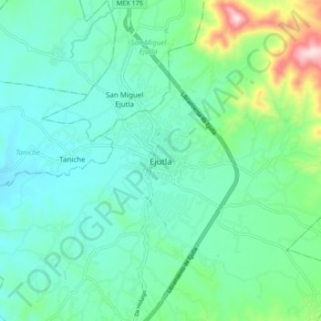 Mapa topográfico Ejutla, altitude, relevo