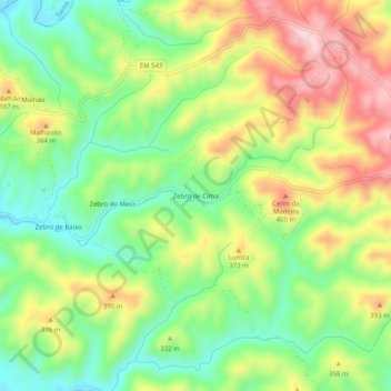 Mapa topográfico Zebro de Cima, altitude, relevo