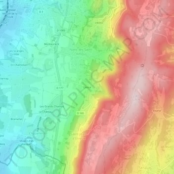 Mapa topográfico Cessia, altitude, relevo
