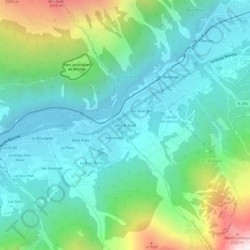 Mapa topográfico Vers le Nant, altitude, relevo