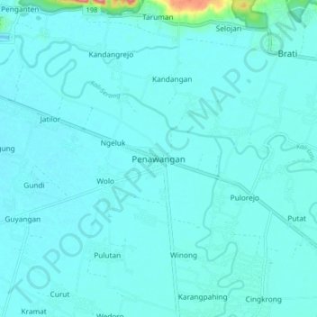 Mapa topográfico Penawangan, altitude, relevo