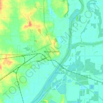 Mapa topográfico Mount Carmel, altitude, relevo
