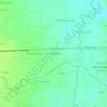 Mapa topográfico Kalimalang, altitude, relevo