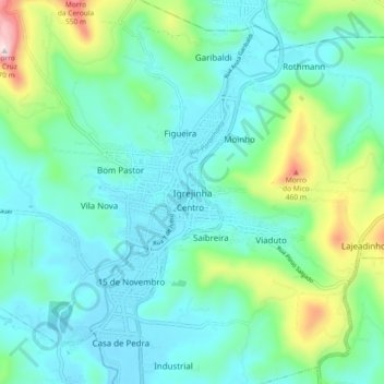 Mapa topográfico Igrejinha, altitude, relevo