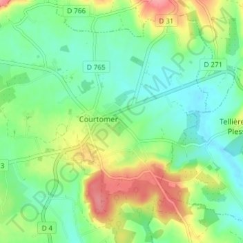 Mapa topográfico Les Aubey, altitude, relevo