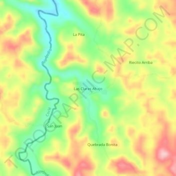 Mapa topográfico Las Claras Abajo, altitude, relevo