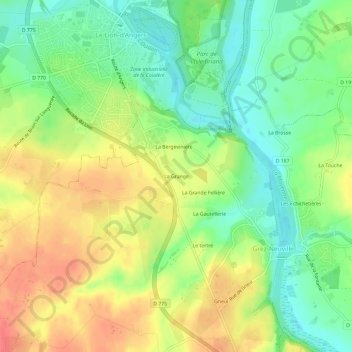 Mapa topográfico La Grange, altitude, relevo