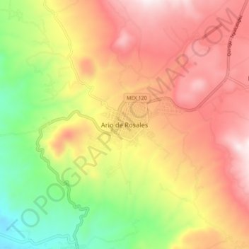 Mapa topográfico Ario de Rosales, altitude, relevo