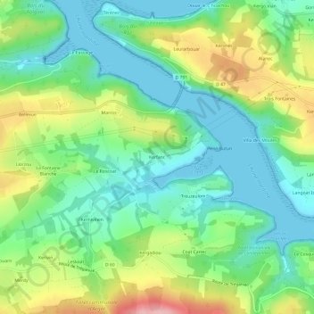 Mapa topográfico Kerfanc, altitude, relevo