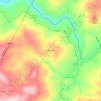 Mapa topográfico Mount Gilead, altitude, relevo