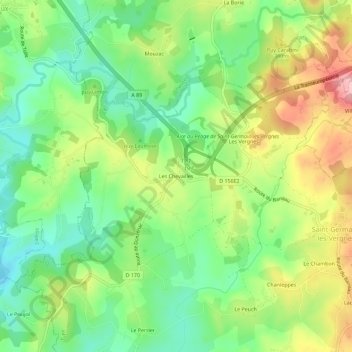 Mapa topográfico Les Chevailles, altitude, relevo