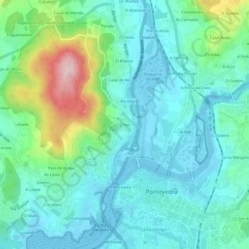 Mapa topográfico O Vao, altitude, relevo