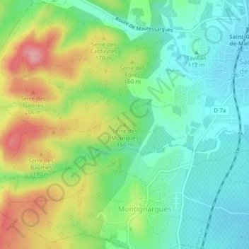 Mapa topográfico Serre des Mourgues, altitude, relevo