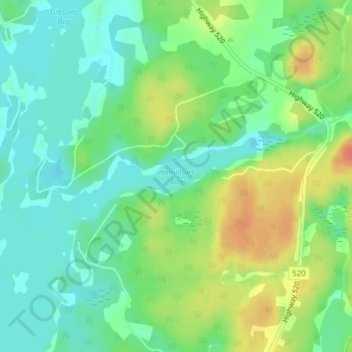 Mapa topográfico Hamiltons Bay, altitude, relevo