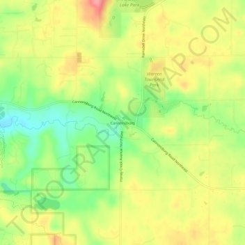Mapa topográfico Cannonsburg, altitude, relevo