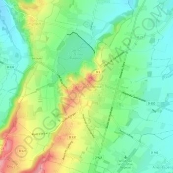 Mapa topográfico Castelnau-Magnoac, altitude, relevo