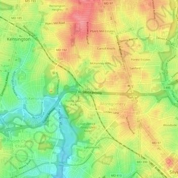 Mapa topográfico Forest Glen, altitude, relevo