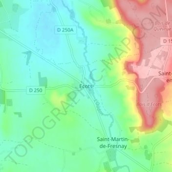 Mapa topográfico Ecots, altitude, relevo