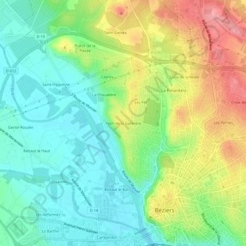 Mapa topográfico Pech de la Galinière, altitude, relevo