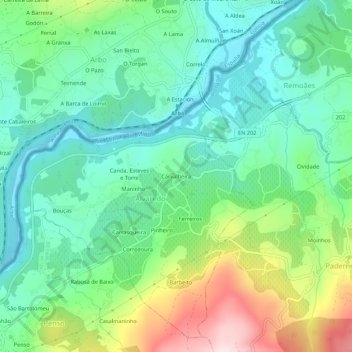 Mapa topográfico Carvalheira, altitude, relevo