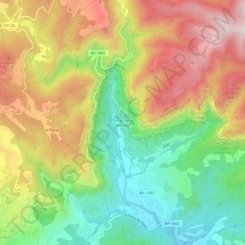Mapa topográfico Torres de la Madella, altitude, relevo