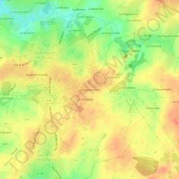 Mapa topográfico La Penneraiserie, altitude, relevo
