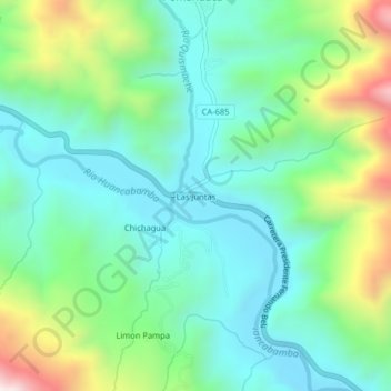Mapa topográfico Las Juntas, altitude, relevo