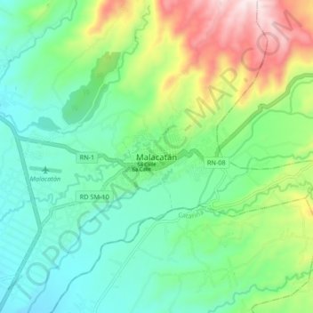Mapa topográfico Malacatán, altitude, relevo