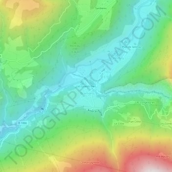 Mapa topográfico Les Grands Prés, altitude, relevo