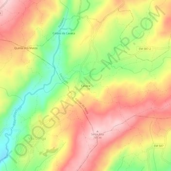 Mapa topográfico Cavaca, altitude, relevo