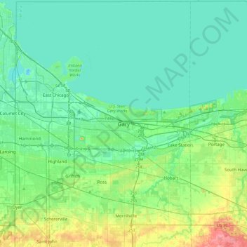Mapa topográfico Gary, altitude, relevo