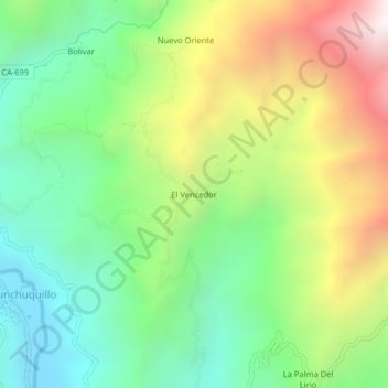 Mapa topográfico El Vencedor, altitude, relevo