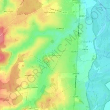 Mapa topográfico Les Beaumonts, altitude, relevo
