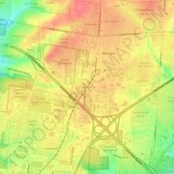 Mapa topográfico Brecon, altitude, relevo