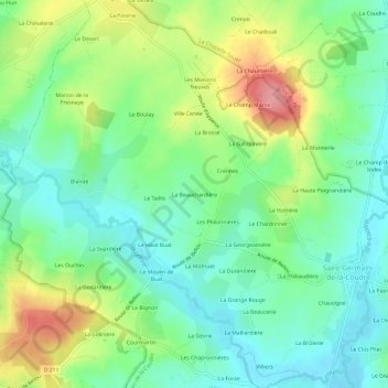 Mapa topográfico La Beauchardière, altitude, relevo
