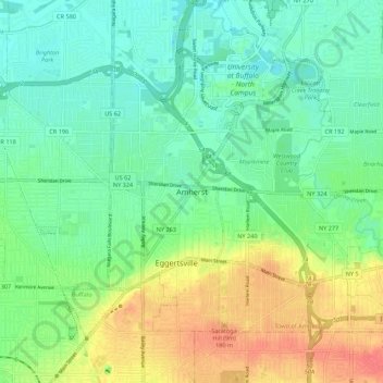 Mapa topográfico Amherst, altitude, relevo