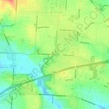 Mapa topográfico Oak Ridge, altitude, relevo